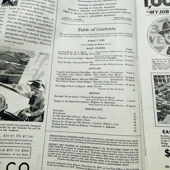 1936 AUGUST 1 SATURDAY EVENING POST MAGAZINE - Boy Tubing 5 Cent - Picture 8 of 8